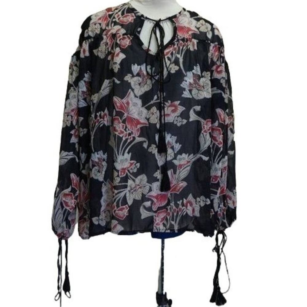 Madisonne boho tassel long sleeve poet top black, pink Small $58